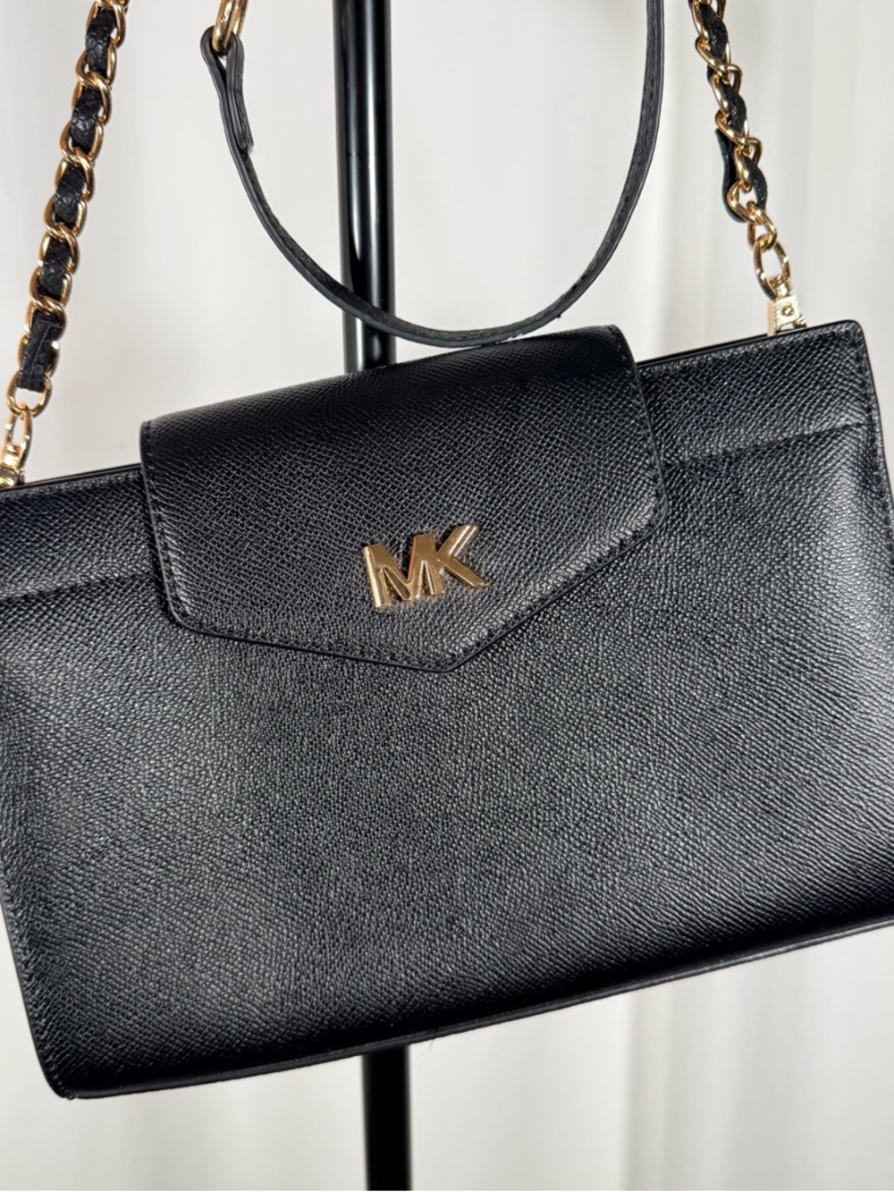 Michael Kors Black Saffiano Leather Shoulder Bag with Gold Chain